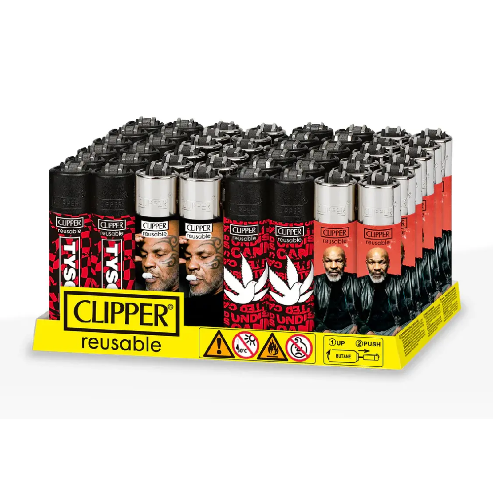 Clipper – DSPLY 48pc- Lighter CP11R Reusable Classic Large - Mike Tyson Smoking (SAS)