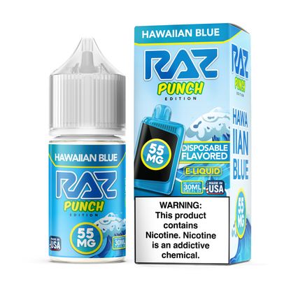 Pod Juice plus RAZ Disposables Collab Salt E-Liquid 30mL – Salt Nic - Hawaiian Blue with packaging