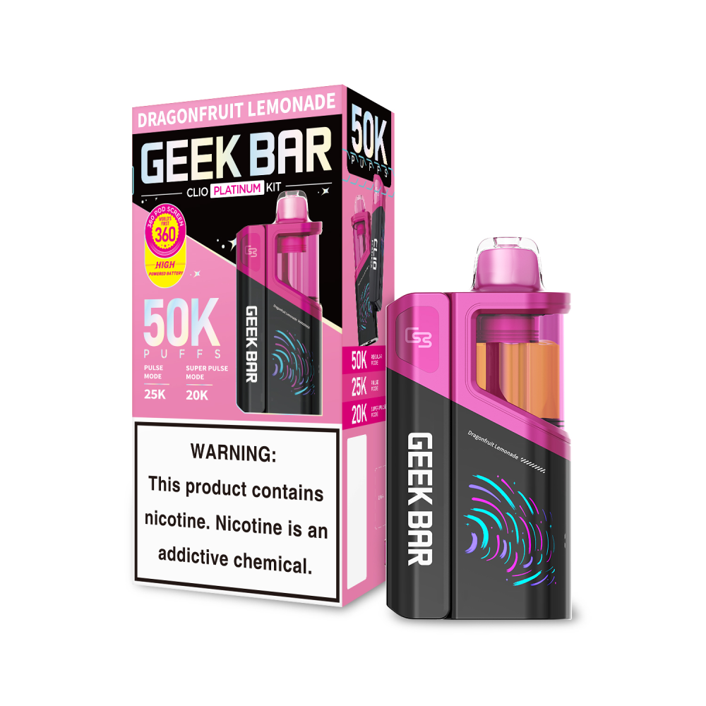 Geek Bar Clio Platinum (Dispo KIT)(50000Puff)(16mL) Dispo + Power Dock - Dragonfruit Lemonade with Packaging.