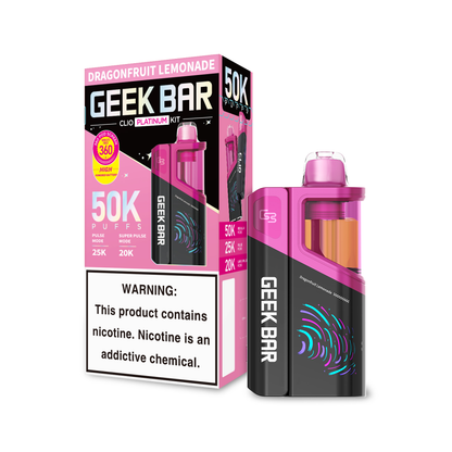 Geek Bar Clio Platinum (Dispo KIT)(50000Puff)(16mL) Dispo + Power Dock - Dragonfruit Lemonade with Packaging.