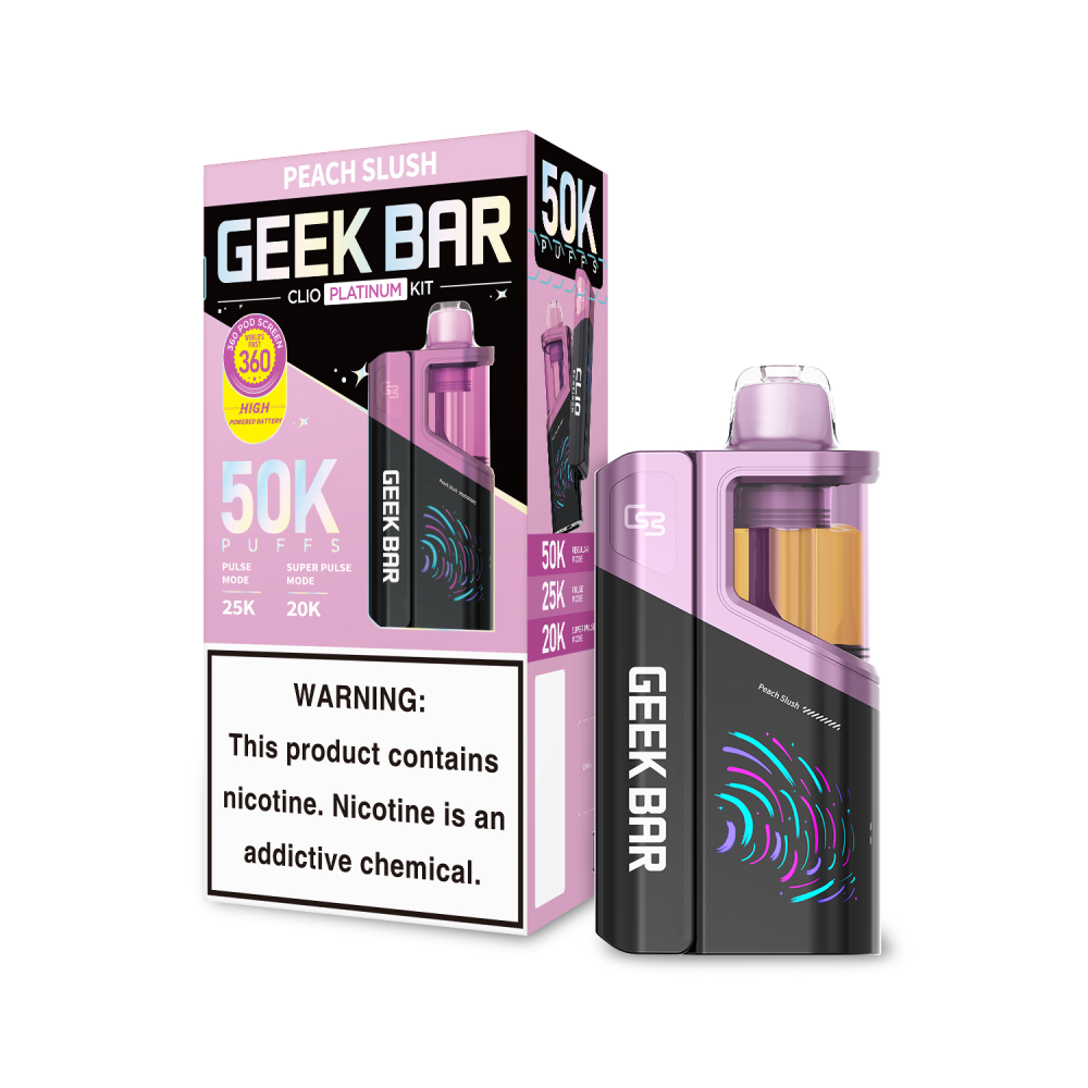 Geek Bar Clio Platinum (Dispo KIT)(50000Puff)(16mL) Dispo + Power Dock - Peach Slush with Packaging.