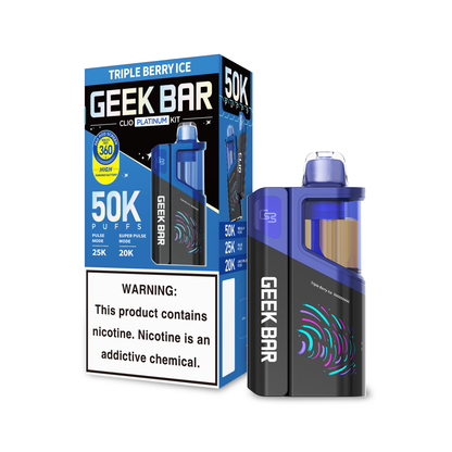 Geek Bar Clio Platinum (Dispo KIT)(50000Puff)(16mL) Dispo + Power Dock - Triple Berry Ice with Packaging.