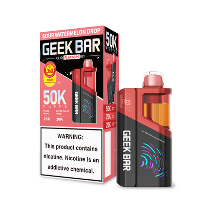 Geek Bar Clio Platinum (Dispo KIT)(50000Puff)(16mL) Dispo + Power Dock - Sour Watermelon Drop with Packaging.