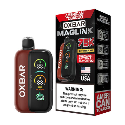 Oxbar Maglink Starter Kit (Dispo) (75000Puff)(30mL) Nixodine-American Tobacco with packaging