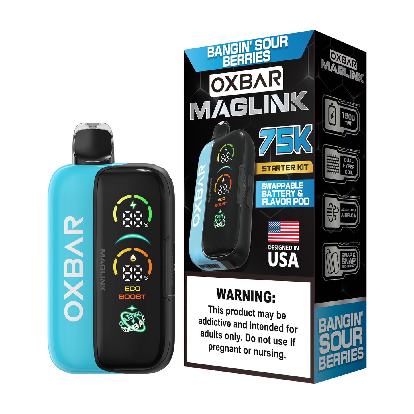 Oxbar Maglink Starter Kit (Dispo) (75000Puff)(30mL) Nixodine-Bangin Sour Berries with packaging