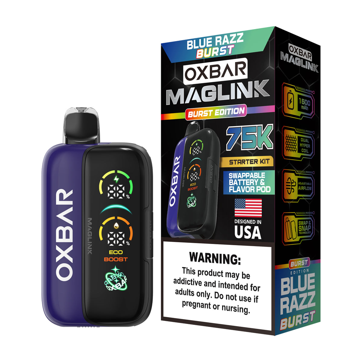 Oxbar Maglink Starter Kit (Dispo) (75000Puff)(30mL) Nixodine-Blue Razz Burst with packaging