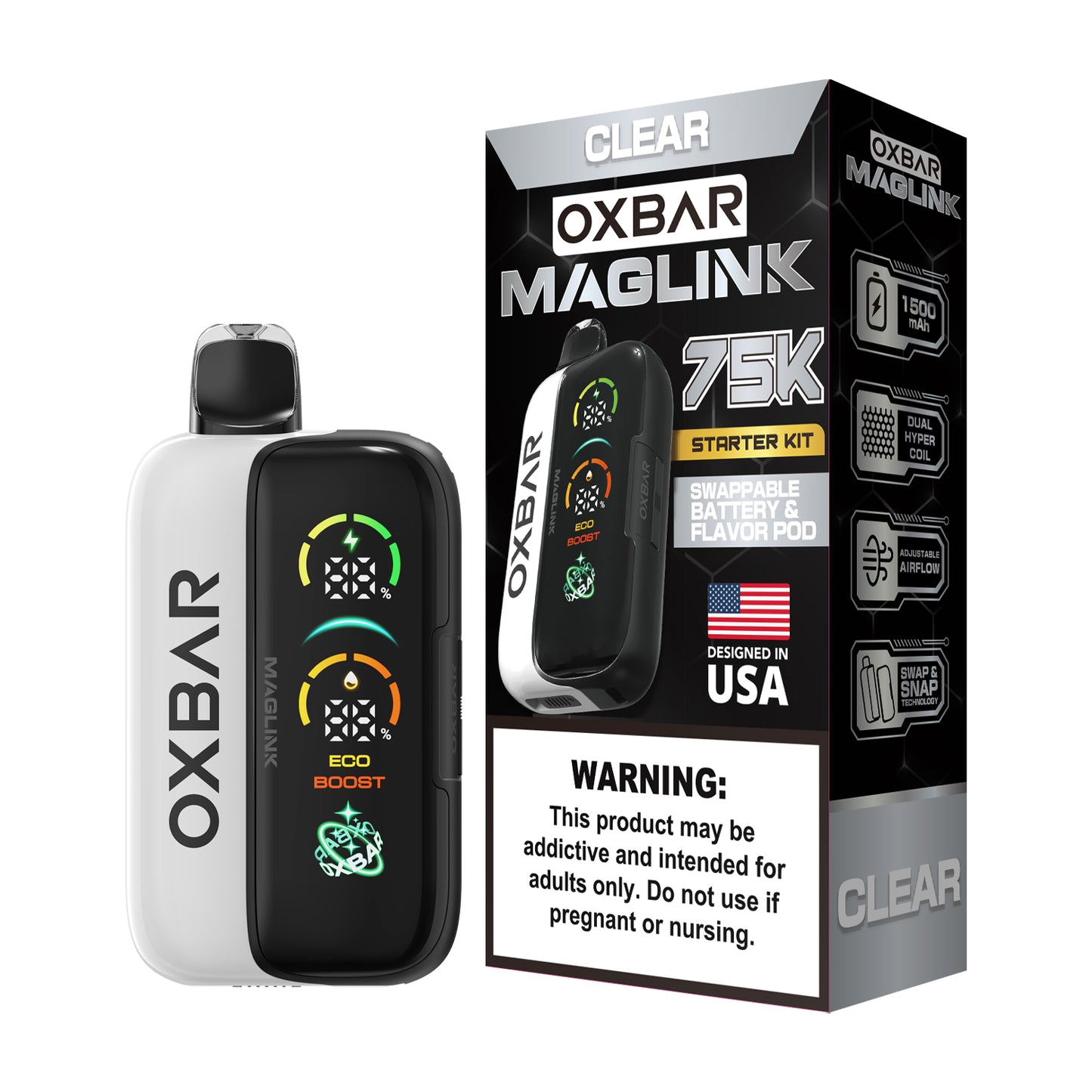 Oxbar Maglink Starter Kit (Dispo) (75000Puff)(30mL) Nixodine-Clear with packaging