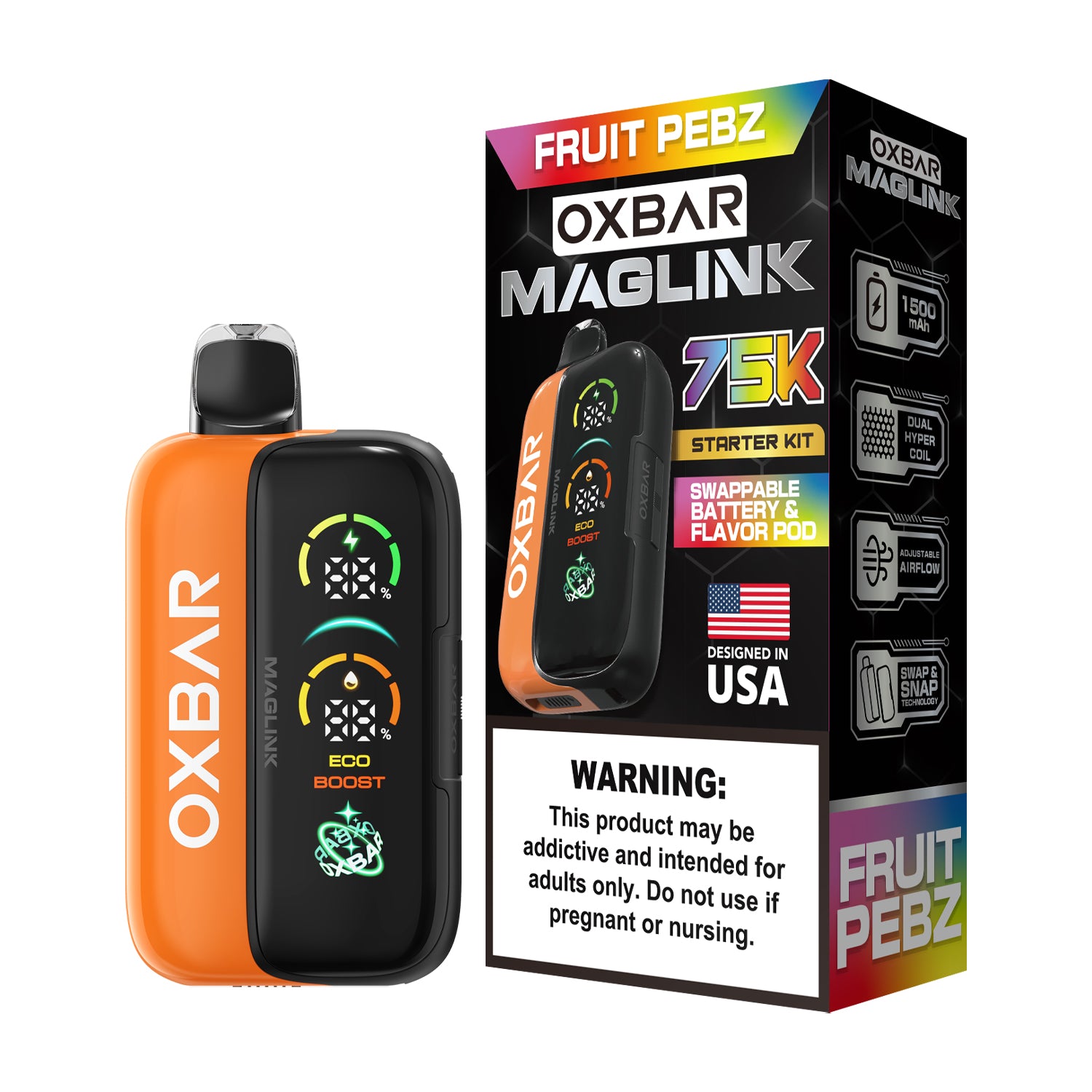 Oxbar Maglink Starter Kit (Dispo) (75000Puff)(30mL) Nixodine-Fruity Pebz with packaging