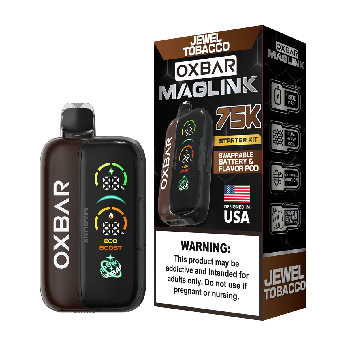 Oxbar Maglink Starter Kit (Dispo) (75000Puff)(30mL) Nixodine-Jewel Tobacco with packaging
