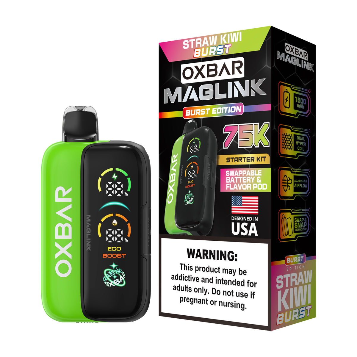 Oxbar Maglink Starter Kit (Dispo) (75000Puff)(30mL) Nixodine-Strawberry Kiwi Burst with packaging