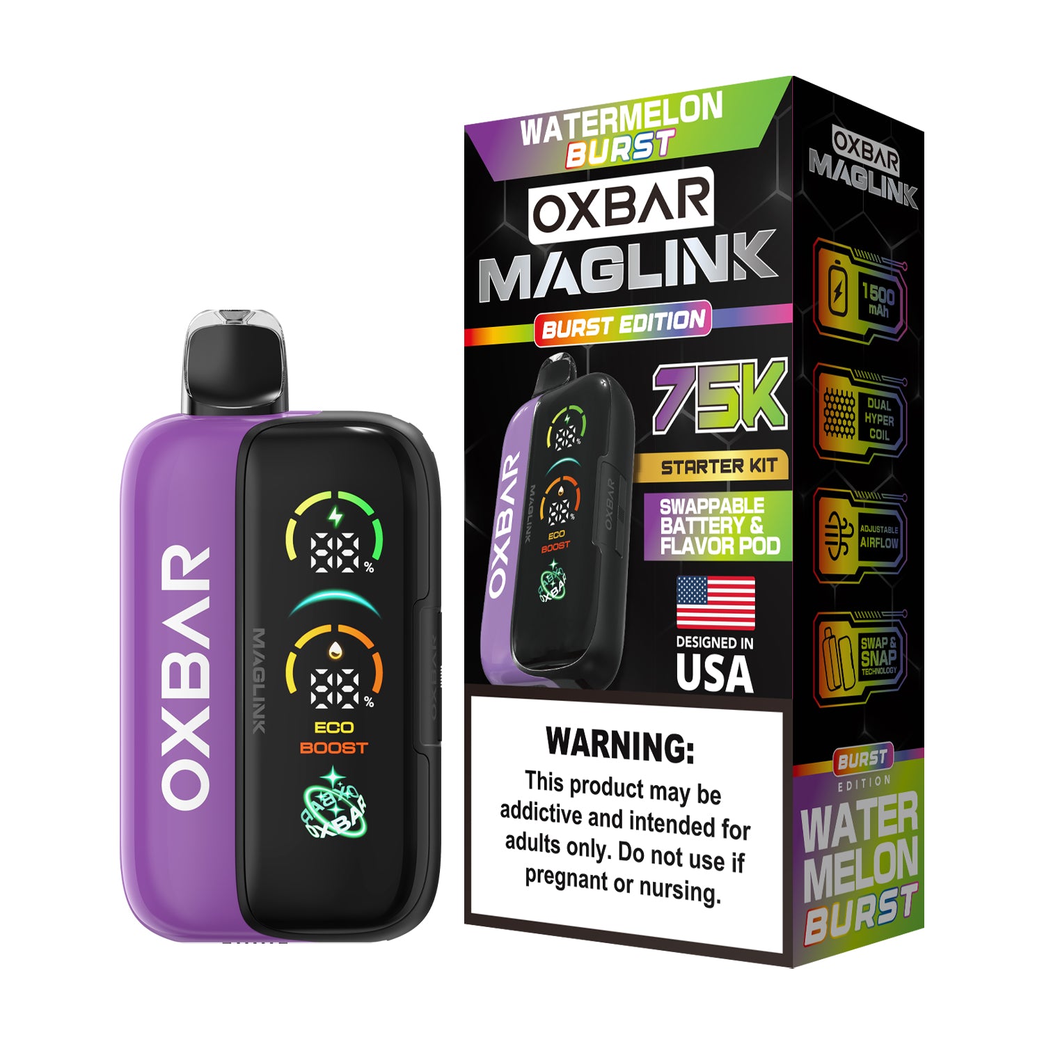 Oxbar Maglink Starter Kit (Dispo) (75000Puff)(30mL) Nixodine -Watermelon Burst  with packaging