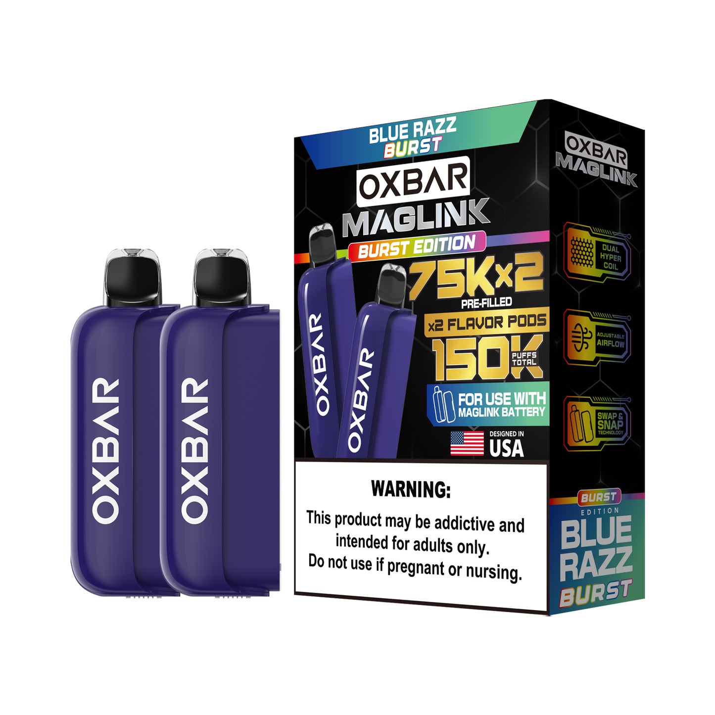 Oxbar Maglink Pods (Liq Pod) (75000)(30mL) Nixodine (2-Pack)- Blue Razz Burst with packaging
