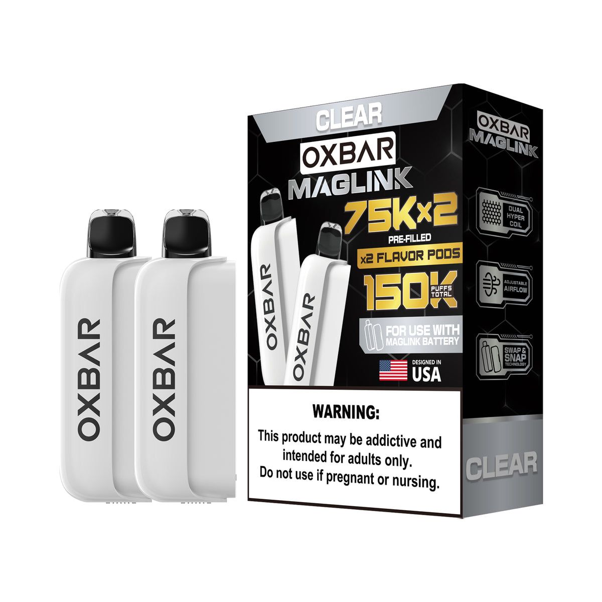 Oxbar Maglink Pods (Liq Pod) (75000)(30mL) Nixodine (2-Pack)- Clear with packaging
