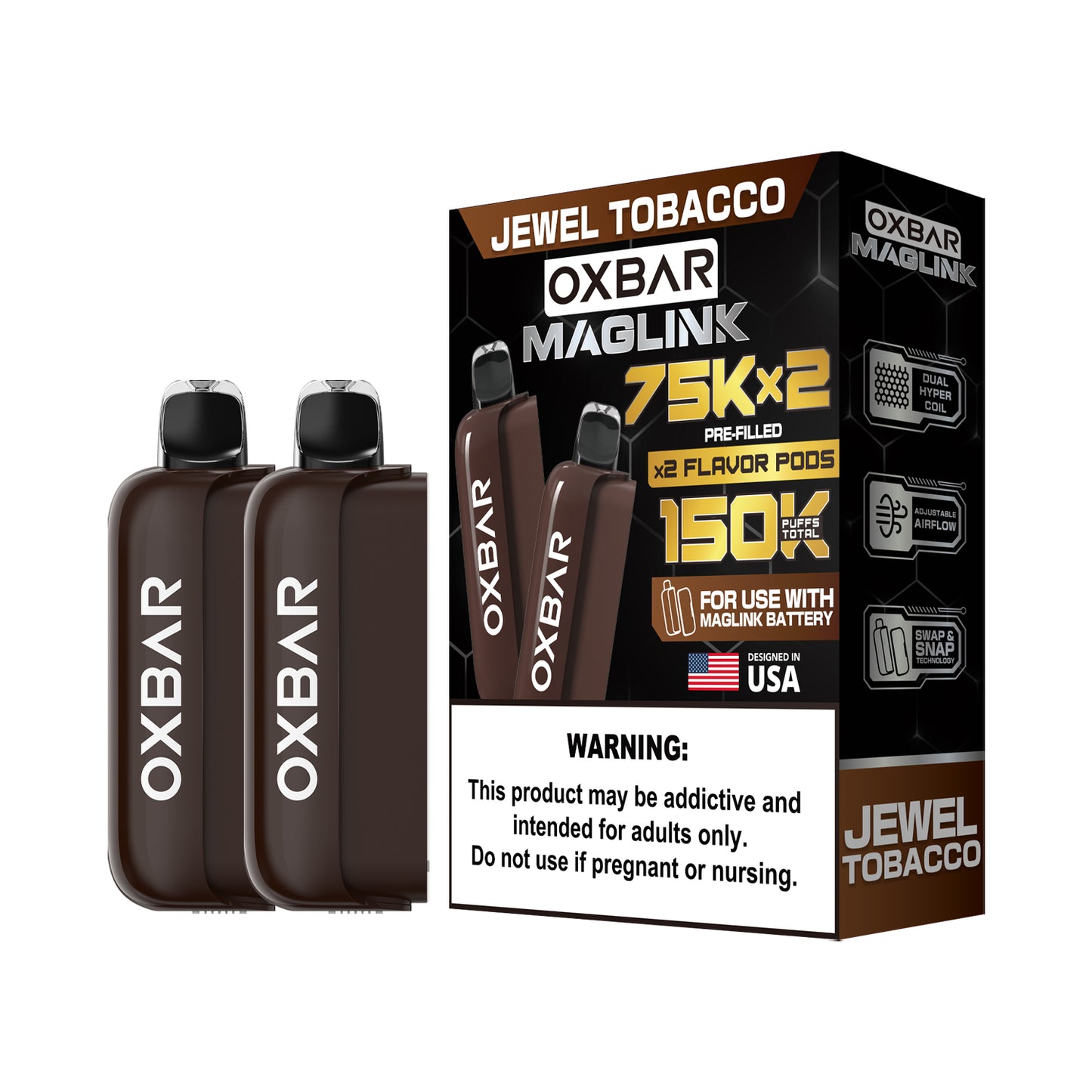 Oxbar Maglink Pods (Liq Pod) (75000)(30mL) Nixodine (2-Pack)- Jewel Tobacco with packaging
