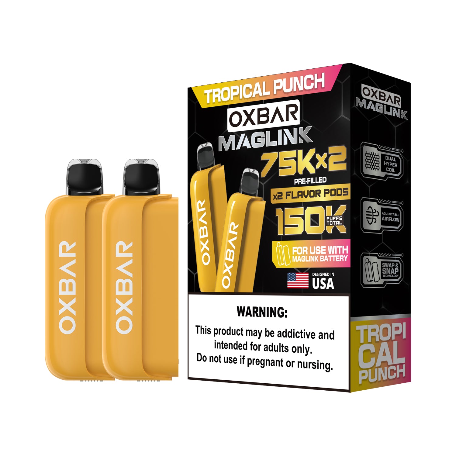 Oxbar Maglink Pods (Liq Pod) (75000)(30mL) Nixodine (2-Pack)- Tropical Punch with packaging
