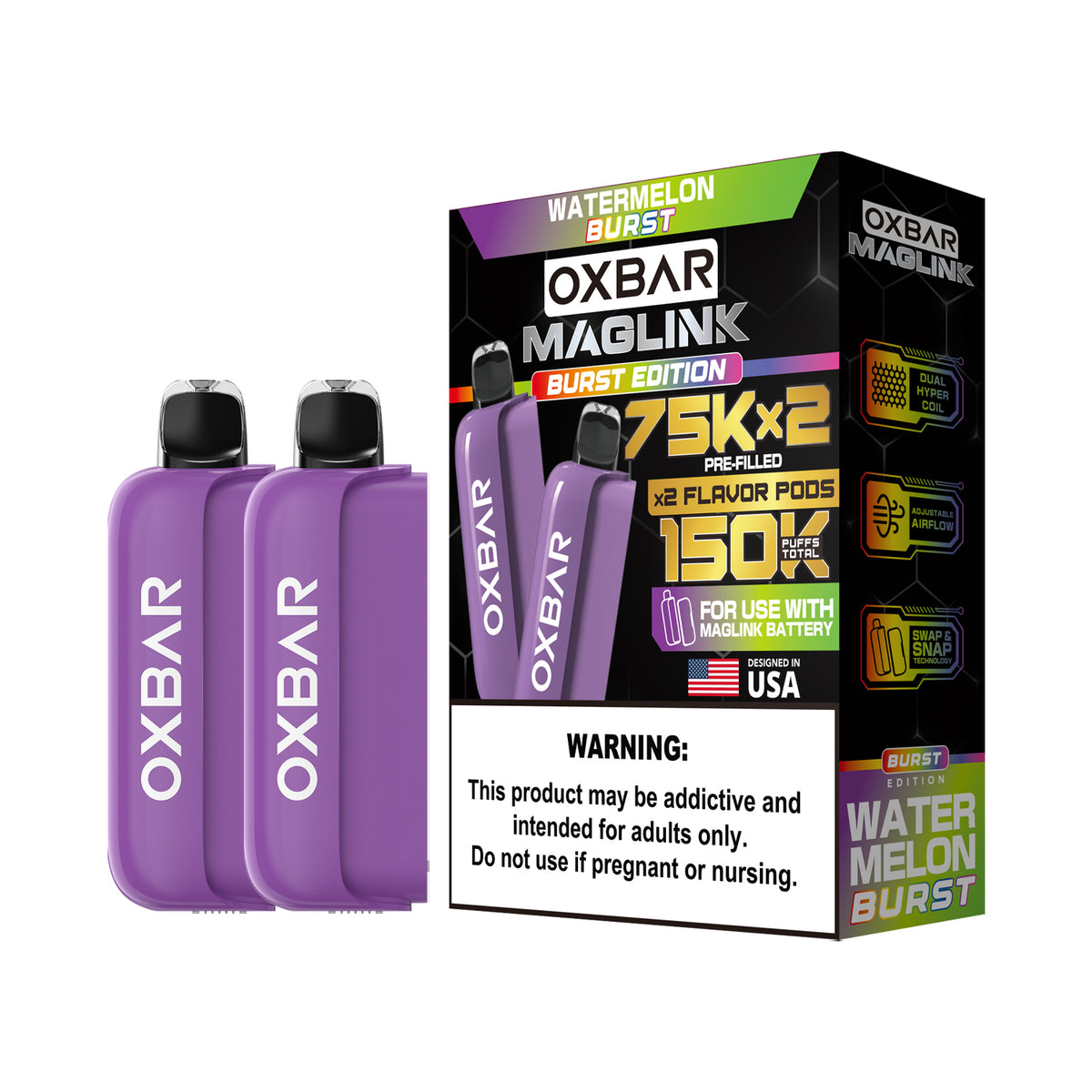 Oxbar Maglink Pods (Liq Pod) (75000)(30mL) Nixodine (2-Pack)- Watermelon Burst with packaging
