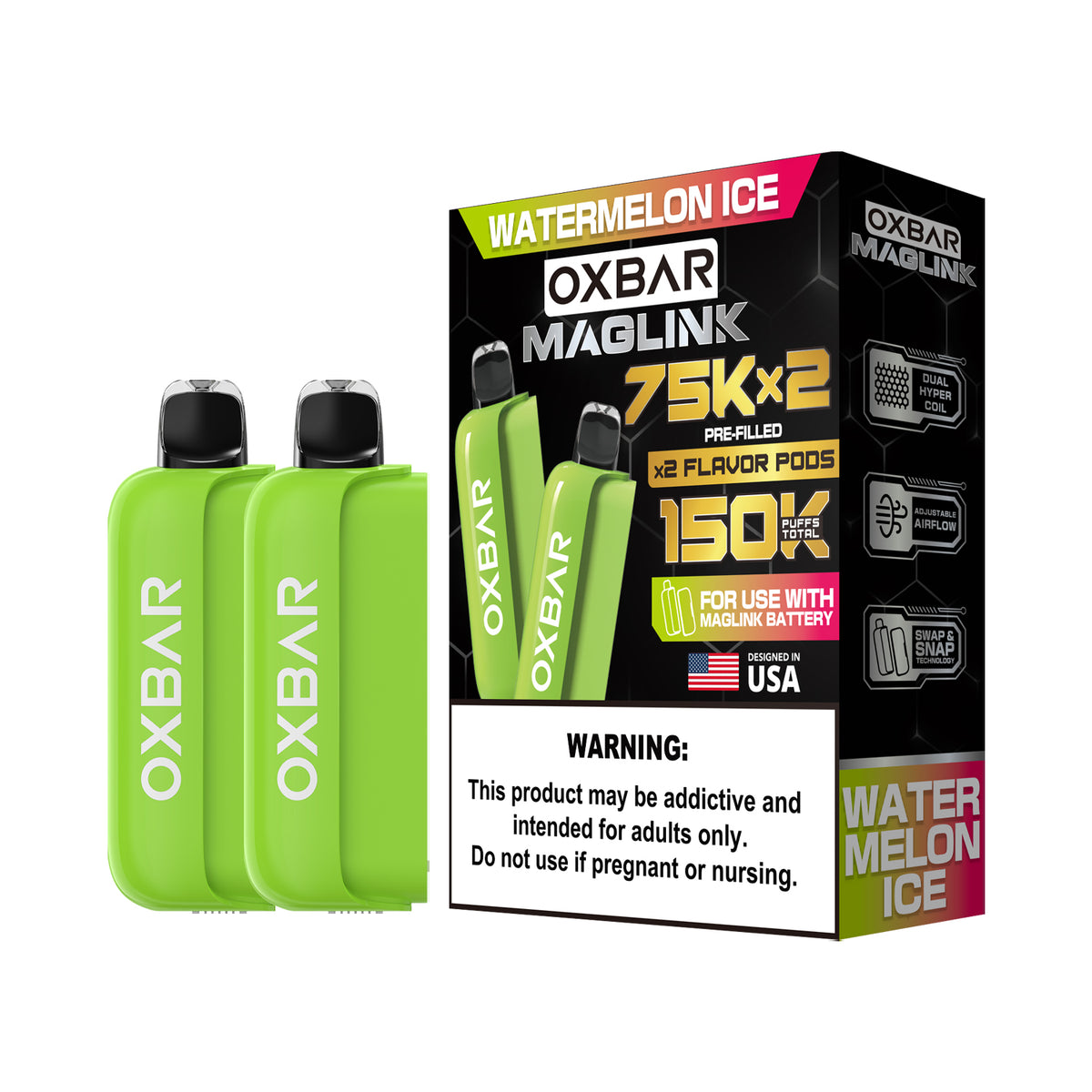 Oxbar Maglink Pods (Liq Pod) (75000)(30mL) Nixodine (2-Pack)- Watermelon Ice with packaging
