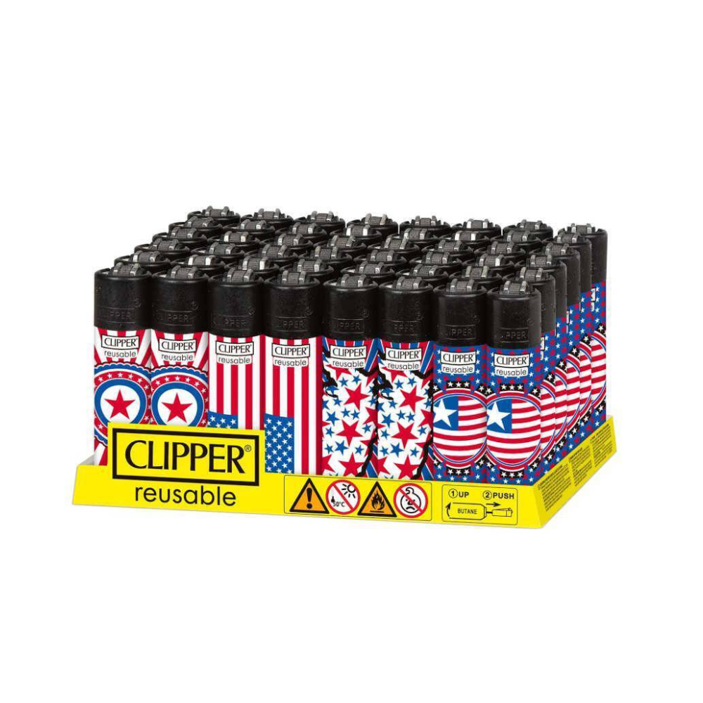 Clipper – DSPLY 48pc- Lighter CP11R Reusable Classic Large - National Stars (SAS)
