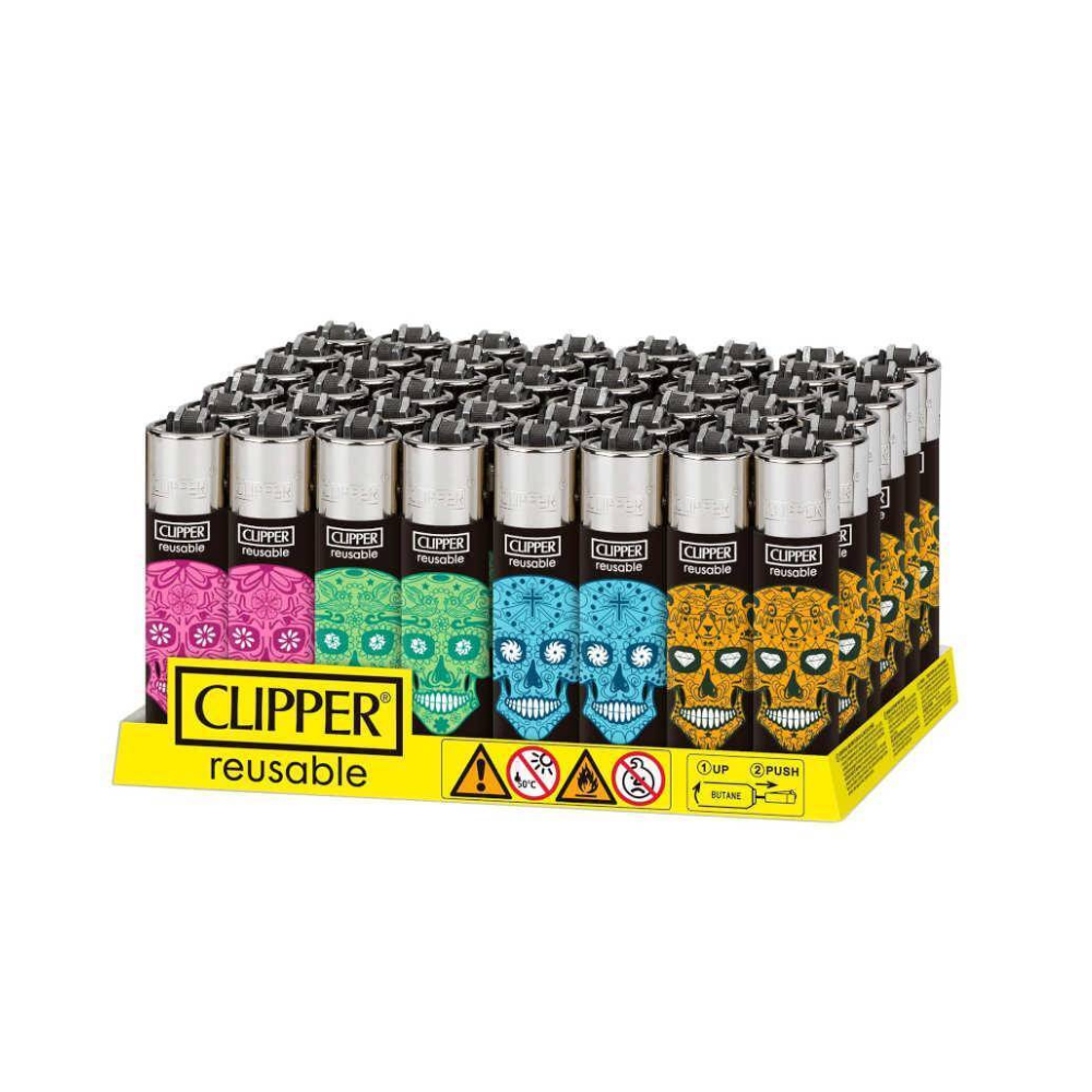 Clipper – DSPLY 48pc- Lighter CP11R Reusable Classic Large - Sugar Skulls (SAS)