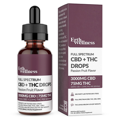 ERTH (CBD)(Tincture)(3000mg 30mL) Full Spectrum CBD + THC Relief Drops  - Passion Fruit (3000mg)