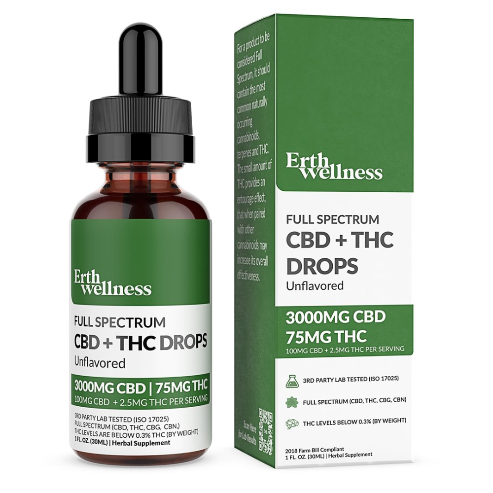 ERTH (CBD)(Tincture)(3000mg 30mL) Full Spectrum CBD + THC Relief Drops  - Unflavored (3000mg)