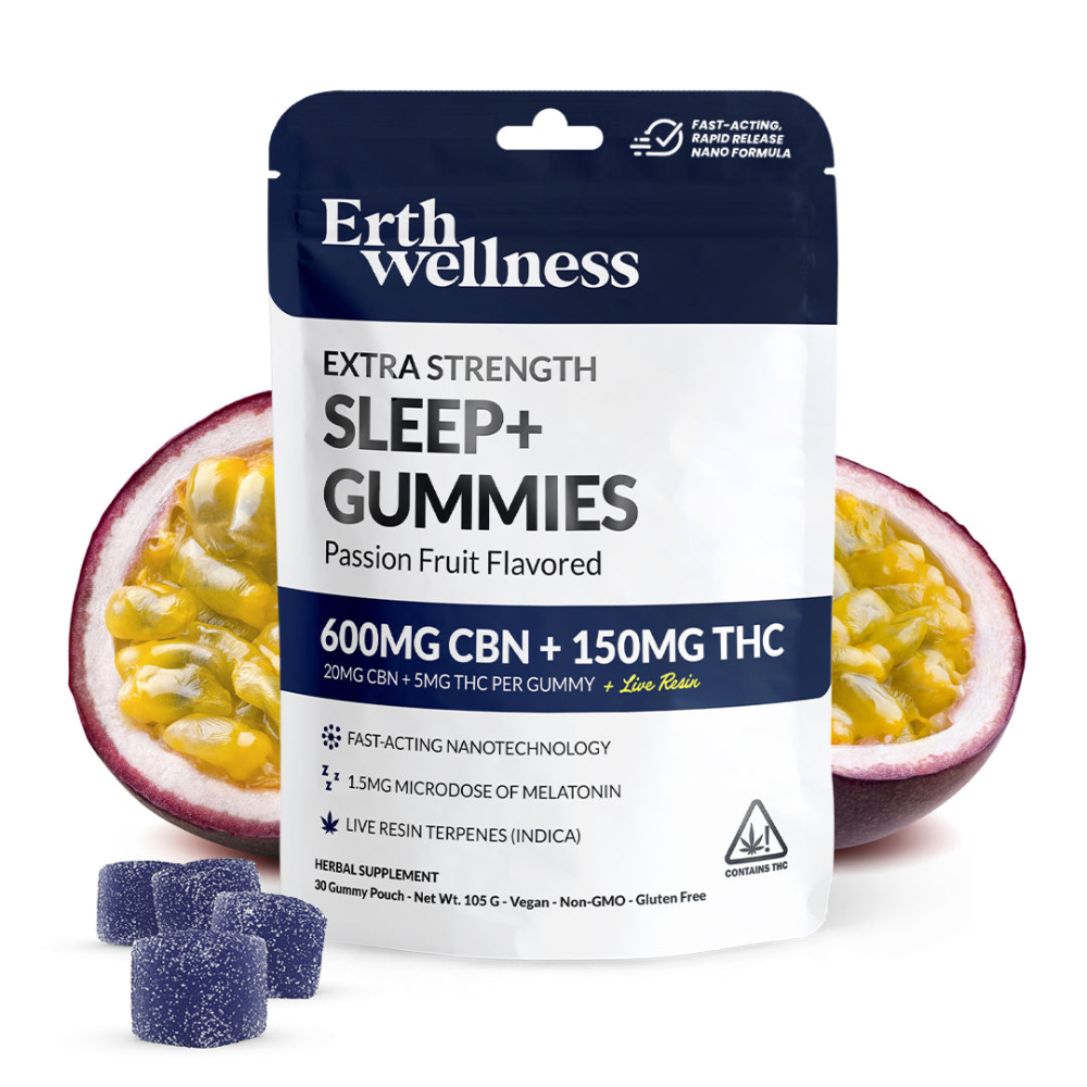 ERTH Gummies – 30ct Jar - Passion Fruit Gummies Delta (600mg + 150mg 30ct Pouch) Sleep+ CBN + THC + Live Resin