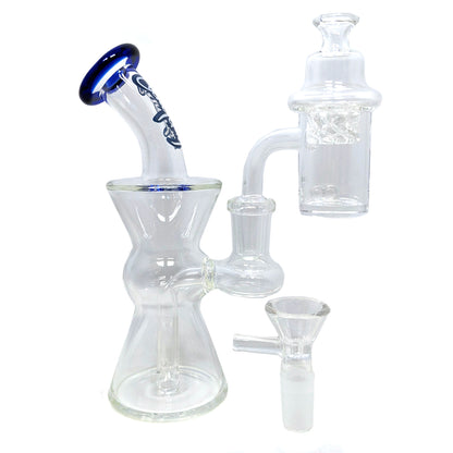 Dogg Lbs (Water Pipe) DLWP0031-0032 6″ Everyday Mini Rig Hourglass Box Set with Banger & Carb Cap - Blue