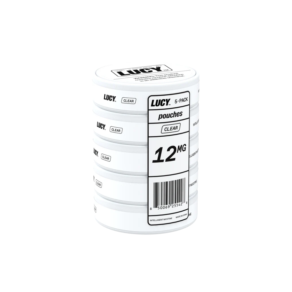 Lucy Nicotine Pouches – 15ct Can- 5-Can Pack | Clear (SAS) (12mg)