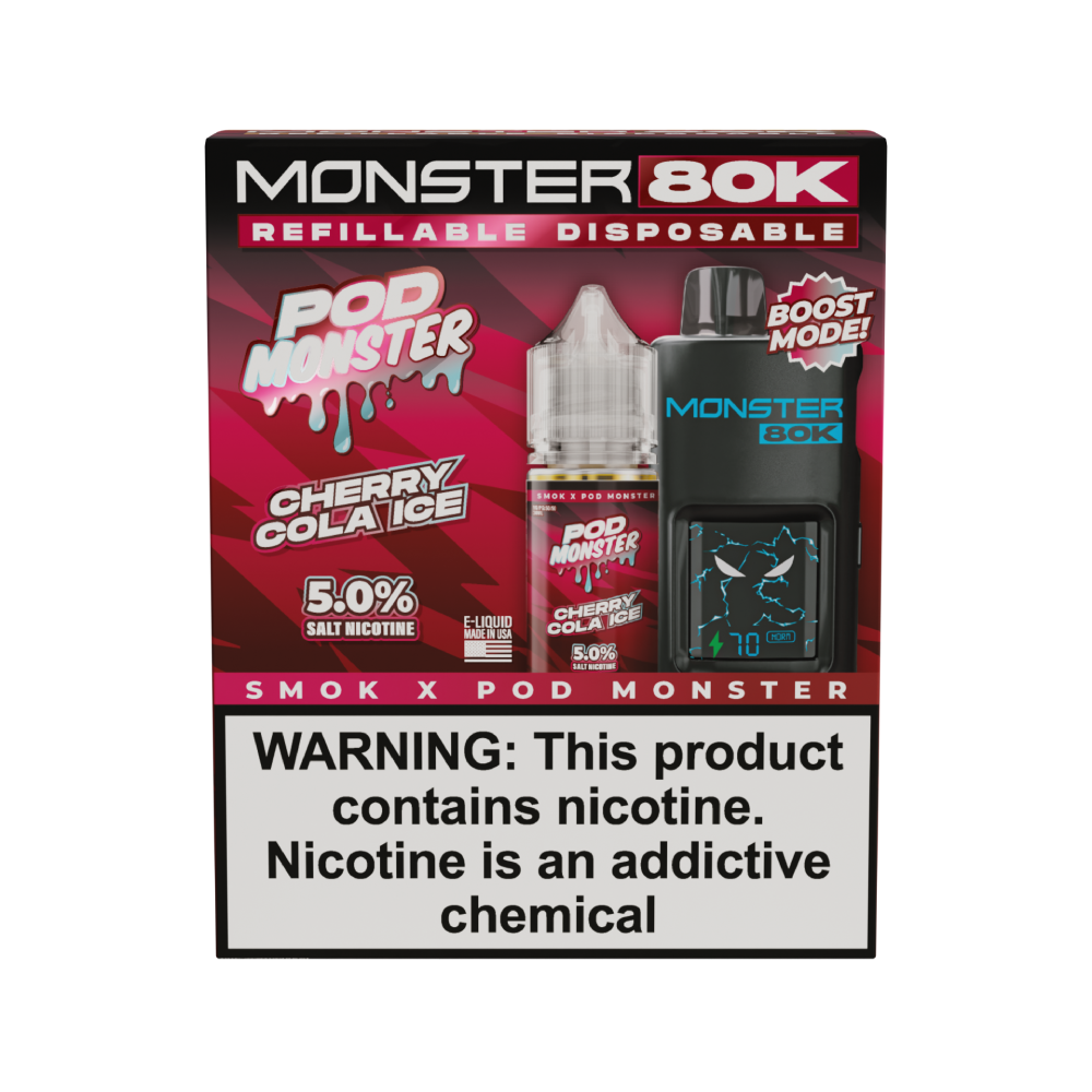 SMOK (Collab Bundle) Monster 80K (Kit PS) + POD Monster (LIQ Salt)(30mL) - Color: Black - Flavor: Cherry Cola Ice