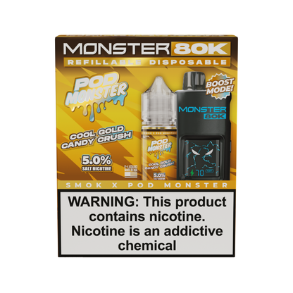 SMOK (Collab Bundle) Monster 80K (Kit PS) + POD Monster (LIQ Salt)(30mL) - Color: Black - Flavor: Cool Gold Candy Crush