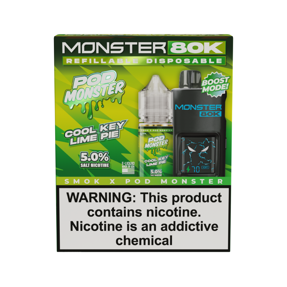 SMOK (Collab Bundle) Monster 80K (Kit PS) + POD Monster (LIQ Salt)(30mL) - Color: Black - Flavor: Cool Key Lime Pie