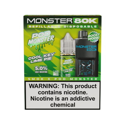 SMOK (Collab Bundle) Monster 80K (Kit PS) + POD Monster (LIQ Salt)(30mL) - Color: Black - Flavor: Cool Key Lime Pie