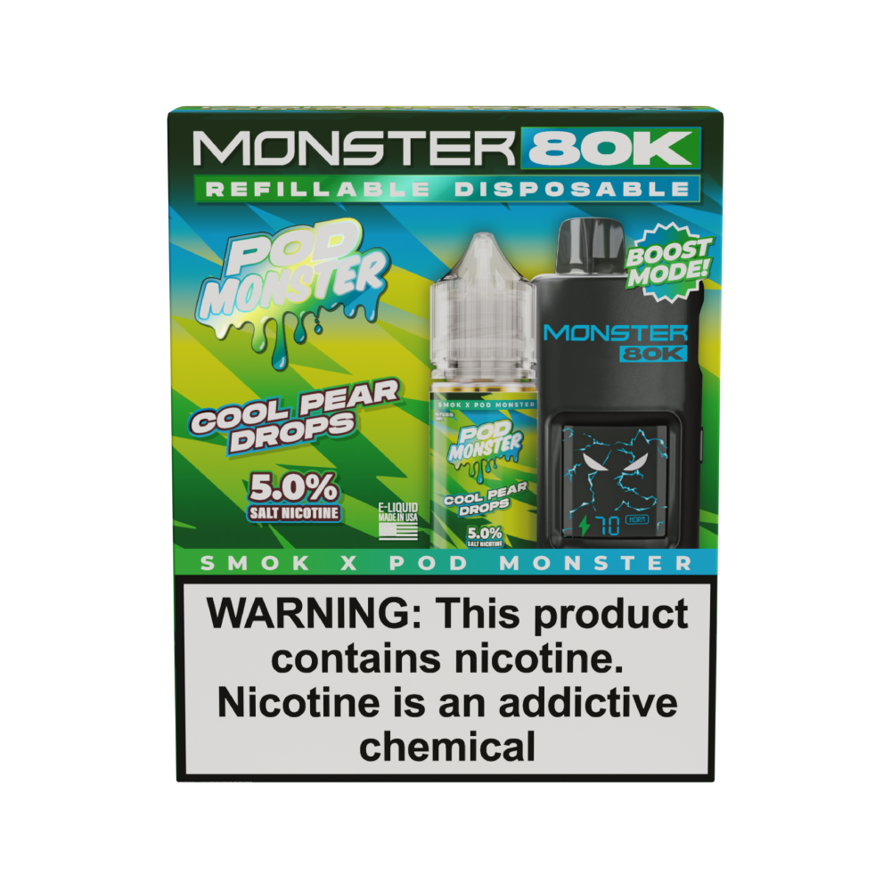 SMOK (Collab Bundle) Monster 80K (Kit PS) + POD Monster (LIQ Salt)(30mL) - Color: Black - Flavor: Cool Pear Drops