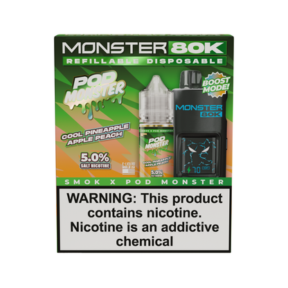 SMOK (Collab Bundle) Monster 80K (Kit PS) + POD Monster (LIQ Salt)(30mL) - Color: Black - Flavor: Cool Pineapple Apple Peach