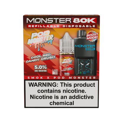 SMOK (Collab Bundle) Monster 80K (Kit PS) + POD Monster (LIQ Salt)(30mL) - Color: Black - Flavor: Cool Red Candy Crush