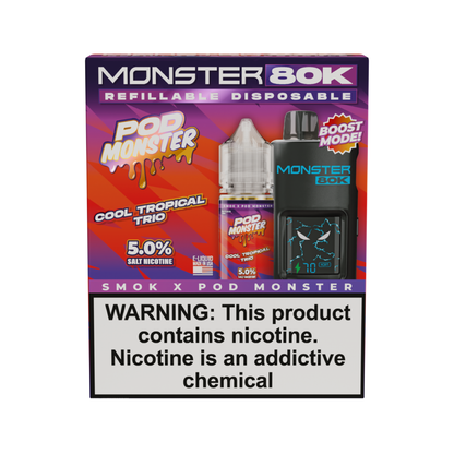 SMOK (Collab Bundle) Monster 80K (Kit PS) + POD Monster (LIQ Salt)(30mL) - Color: Black - Flavor: Cool Tropical Trio