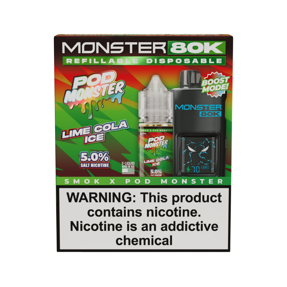 SMOK (Collab Bundle) Monster 80K (Kit PS) + POD Monster (LIQ Salt)(30mL) - Color: Black - Flavor: Lime Cola Ice