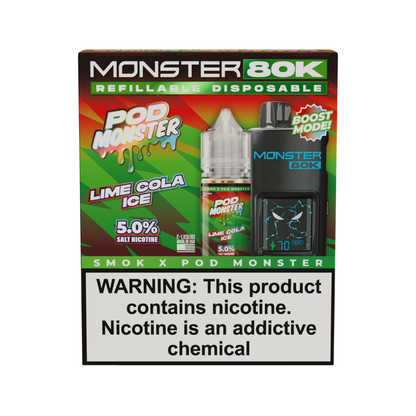 SMOK (Collab Bundle) Monster 80K (Kit PS) + POD Monster (LIQ Salt)(30mL) - Color: Black - Flavor: Lime Cola Ice