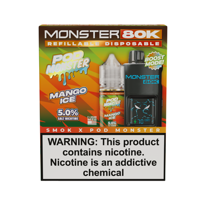 SMOK (Collab Bundle) Monster 80K (Kit PS) + POD Monster (LIQ Salt)(30mL) - Color: Black - Flavor: Mango Ice