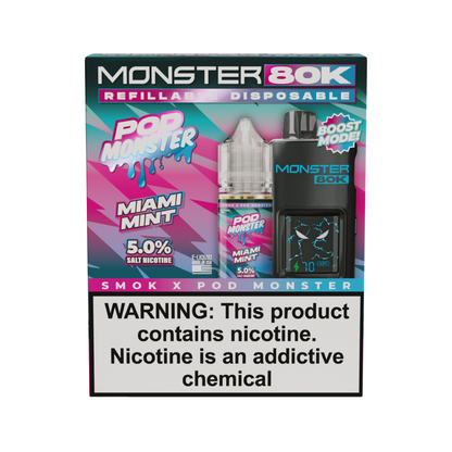 SMOK (Collab Bundle) Monster 80K (Kit PS) + POD Monster (LIQ Salt)(30mL) - Color: Black - Flavor: Miami Mint