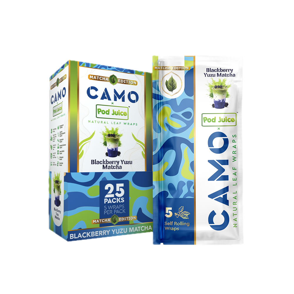 POD Juice x Camo (DSPLY 25pc)(Wraps)(5-Pack) - Blackberry Yuzu Matcha (SAS)