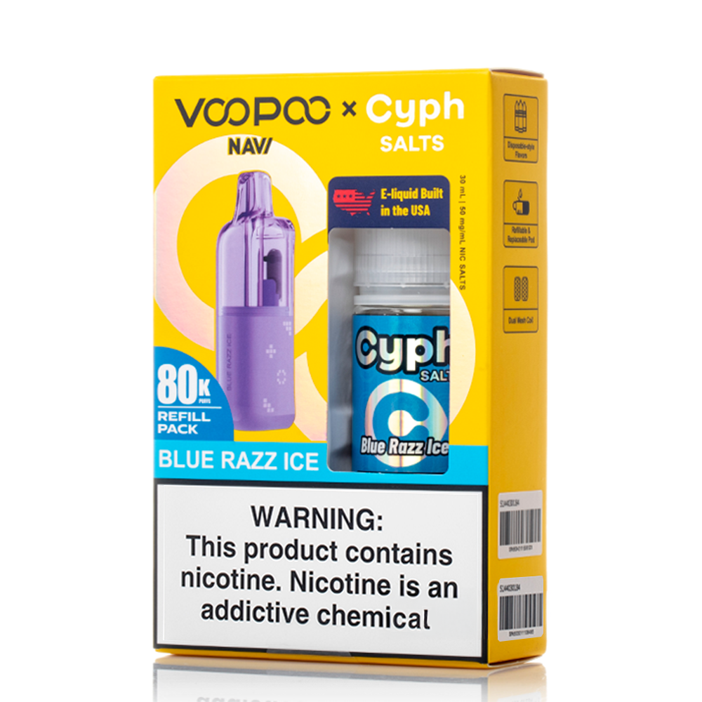Voopoo Navi 80K Refill Pack (Empty Pod) + Cyph (LIQ Salt)(30mL) Bundle
-Blue Razz Ice