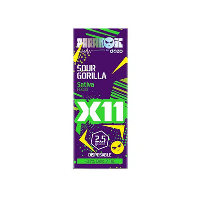 Paranoic – X11 Live Resin + Delta 11 + HHC + THCP + THCJD Disposable 2.5g | Sour Gorilla Sativa with Packaging