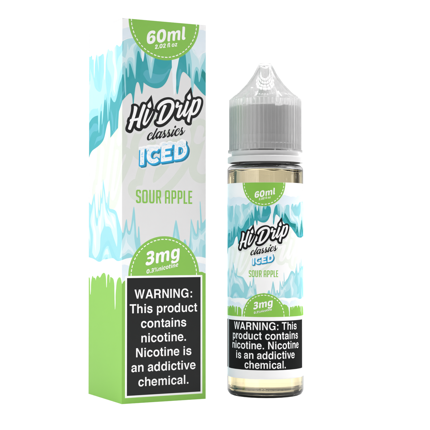 Hi-Drip Classics Series E-Liquid 60mL (Freebase) | Sour Apple Iced with Packaging