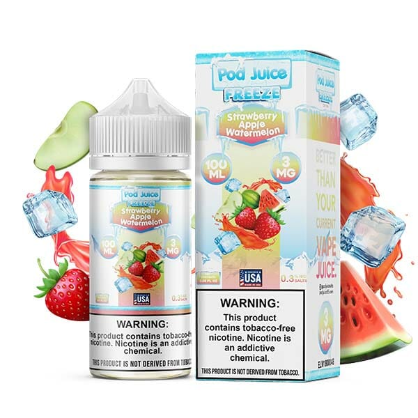 Pod Juice Series E-Liquid | 100mL | 3mg | (Freebase) | Strawberry Apple Watermelon freeze with Packaging