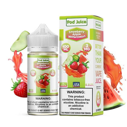 Pod Juice Series E-Liquid | 100mL | 3mg | (Freebase) | Strawberry Apple Watermelon with Packaging