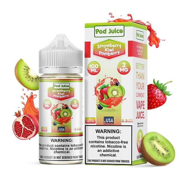 Pod Juice Series E-Liquid | 100mL | 3mg | (Freebase) | Strawberry kiwi Pomberry with Packaging