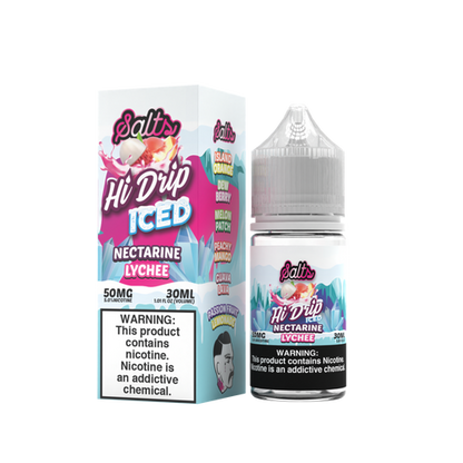Hi-Drip Salt Series E-Liquid | 30mL | 50mg | (Salt Nic) | Nectarine Lychee Iced with packaging