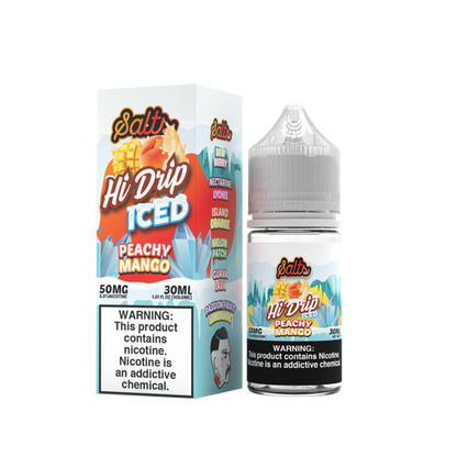 Hi-Drip Salt Series E-Liquid | 30mL | 50mg | (Salt Nic) | Peachy Mango  Iced with packaging