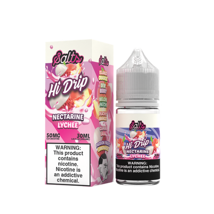 Hi-Drip Salt Series E-Liquid | 30mL | 50mg | Salt Nic | Nectarine Lychee with packaging